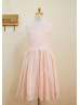 Blush Pink Lace Knee Length Flower Girl Dress